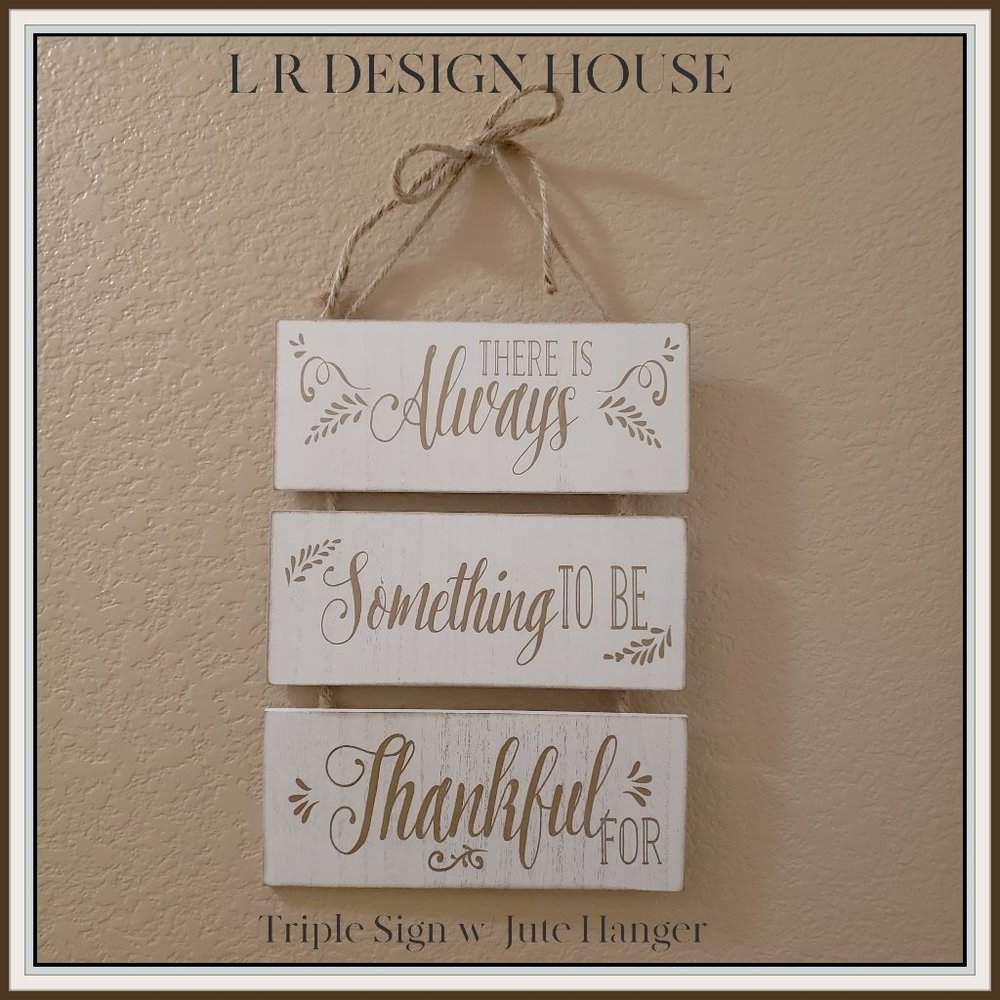 LADDER-STYLE SIGN (TRIPLE) with JUTE HANGER "THANKFUL"